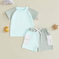 thumbnail image 2 of NOLDARES Toddler Baby Boy Summer Clothes Letter Graphic Short Sleeve Shirt T-Shirt Tops + Casual Shorts Outfit Set Blazer,0-6 M, 2 of 4