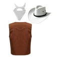 thumbnail image 6 of LiiYii Unisex Kids Western Cowboy Cowgirl Outfit Sleeveless Tassel Tops with Bandana Hats Set White 6, 6 of 7