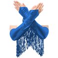 thumbnail image 1 of Aislor Womens Fingerless Fringe Gloves Glossy Tassel Sequin 1920s Opera Elbow Length Long Gloves Party Rave Blue One Size, 1 of 5