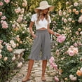 thumbnail image 7 of KDDYLITQ Linen Shorts for Women Elastic Waist Wide Leg Smocked Capris Shorts Beach Summer Ruffle Boho Shorts with Pockets Gray S, 7 of 7