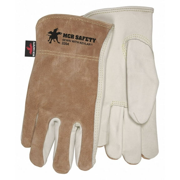 Mcr Safety Leather Gloves,Beige,S,PK12  3204S