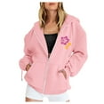 thumbnail image 3 of larppty Puff Print Lettering Oversized Full Zip Hoodie with Pocket - Y2K Preppy Pullover for Women Teens Girls（Pink，XL）, 3 of 4