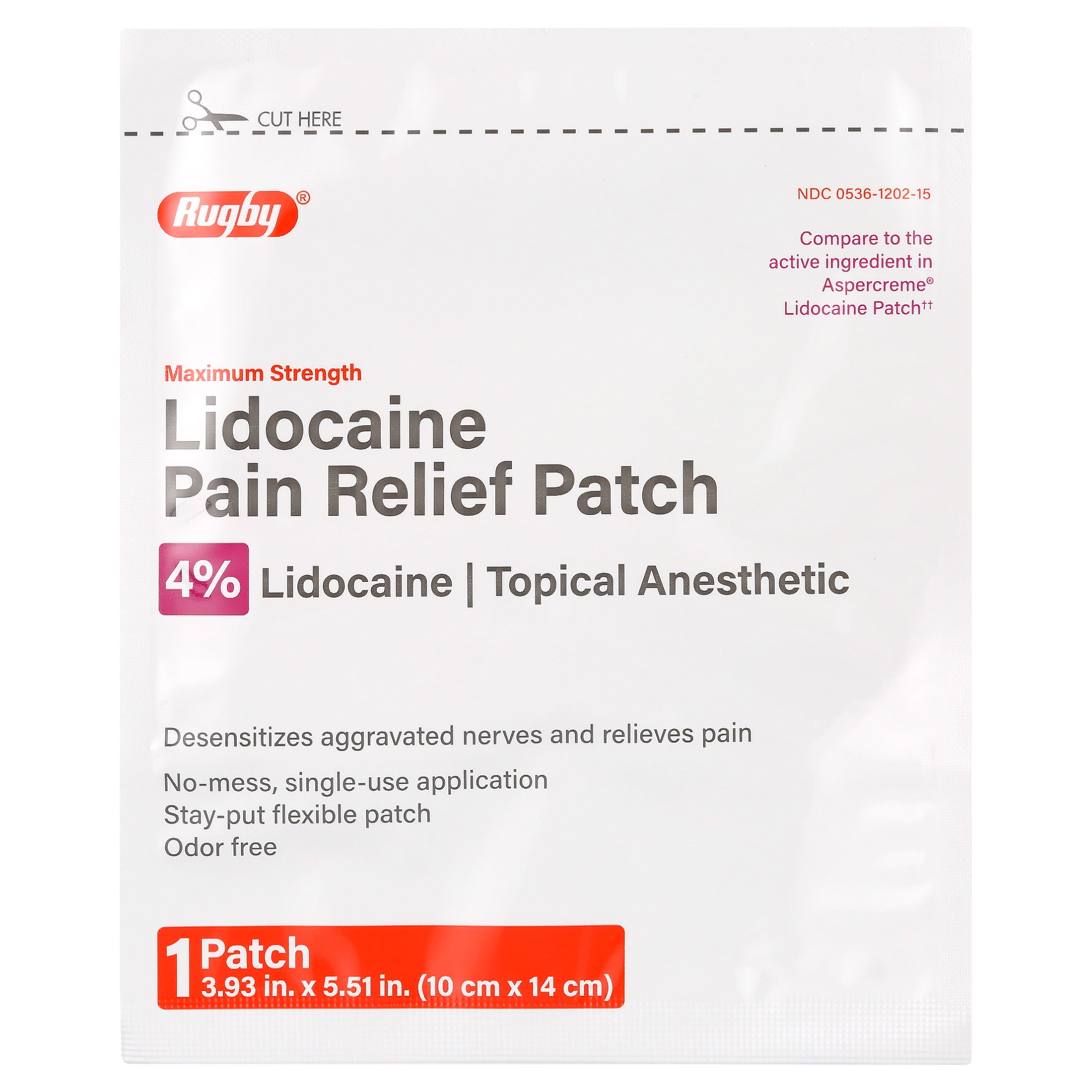 Rugby Maximum Strength Topical Anesthetic 4% Lidocaine Pain Relief Patch - 5 Patches