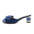 thumbnail image 2 of FSJ Women Open Peep Toe Rhinestone Bow Mules Slip on Crystal Chunky Low Heels Slippers Dressy Evening Bridal Slide Sandals Size 14 Blue, 2 of 4