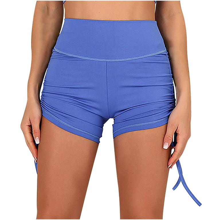 Womens Workout Shorts Side Tie Hot Yoga Shorts Tummy Control Leggings Solid  Color Running Short Tights Sweapants Short 