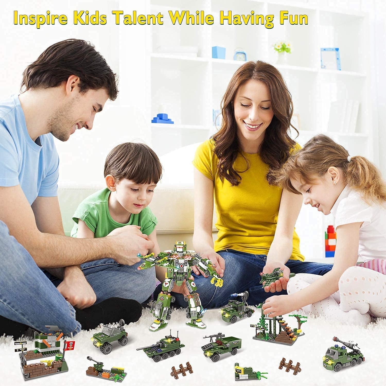 1164 Pcs Building Toy Set, City Building Block Kit for Boys Girls, Army Military Base Corps War Stem Toys, Gift for Kids Ages 6-12, Green