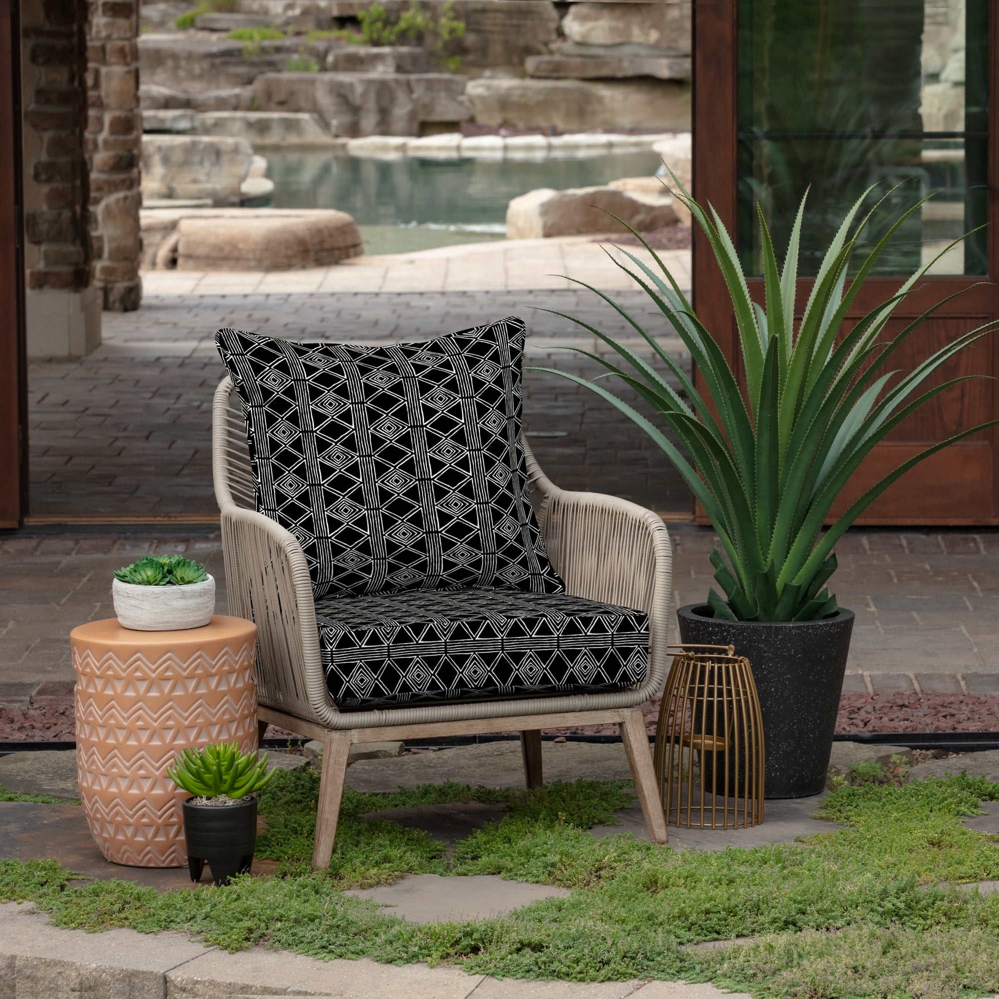 ARDEN Outdoor Deep Seat Cushion Set (2-Pack), 24 in x 24 in, Weather-Proof, Rain-Proof, Fade Resistant Patio Cushion for Chair, Sofa, and Couch Black Global Stripe