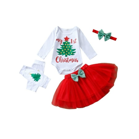

Meihuida Baby Round Neck Long Sleeve Romper+ Skirt+ Headband+ Foot Cover