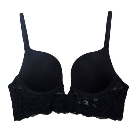 WNYEIME Women s Plunge Push Up Bras Sexy Deep V Longline Lace Underwire Bra Lightly Padded Lift Up Smooth T-Shirts Bras Black XXXXL
