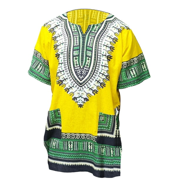 Dupsie's - Yellow African Print Dashiki Shirt from S to 7XL Plus Size ...