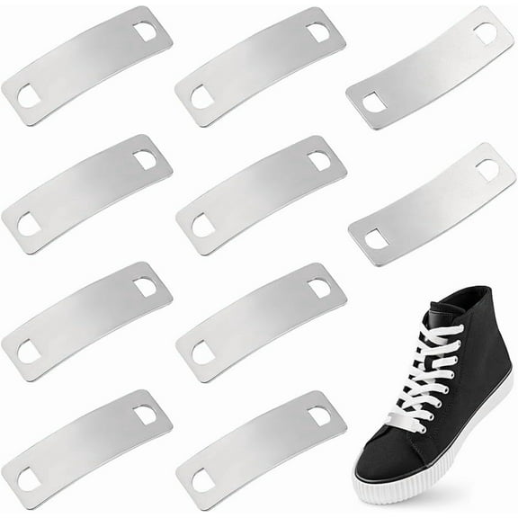 about 10pcs Stainless Steel Shoe Decoration Link Charms Curved Rectangle Customized Nameplate Words Blank Connector Tag Shoelace Decoration Charm for DIY Shoe Sneakers Gift for DIY Men Women
