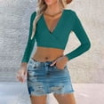 thumbnail image 2 of Weikingp Crop Tops For Women Shirts for Teens Girls Long Sleeve Workout Tops For Women Deep V Short Sleeved T Shirt Pure Seductive Style Casual Women's Wear, 2 of 9