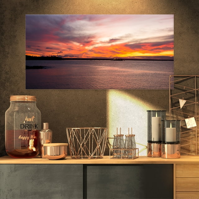 Yellow Sky Over Calm Sydney Coast - Large Seashore Canvas Print