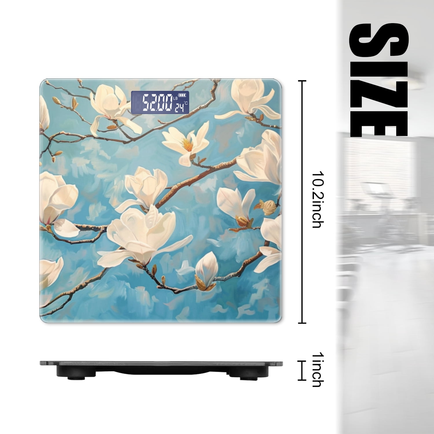 High Precision Body Weight Scale Smart Bathroom Scales with Large LCD Display(400lbs),Decorative for Bedroom-White Magnolia Flowers On The Branches