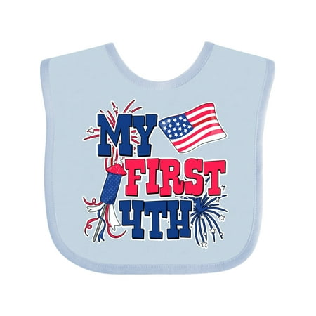 

Inktastic My First 4th with American Flag Rocket and Fireworks Gift Baby Boy or Baby Girl Bib