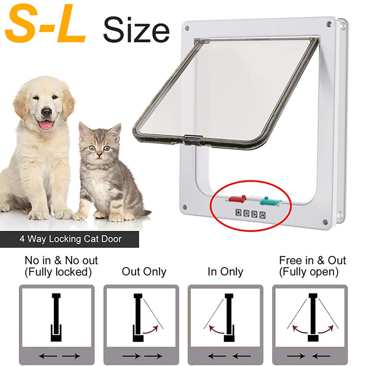 4 Way Lockable Cat Flap Door for Interior Exterior Doors, Weatherproof