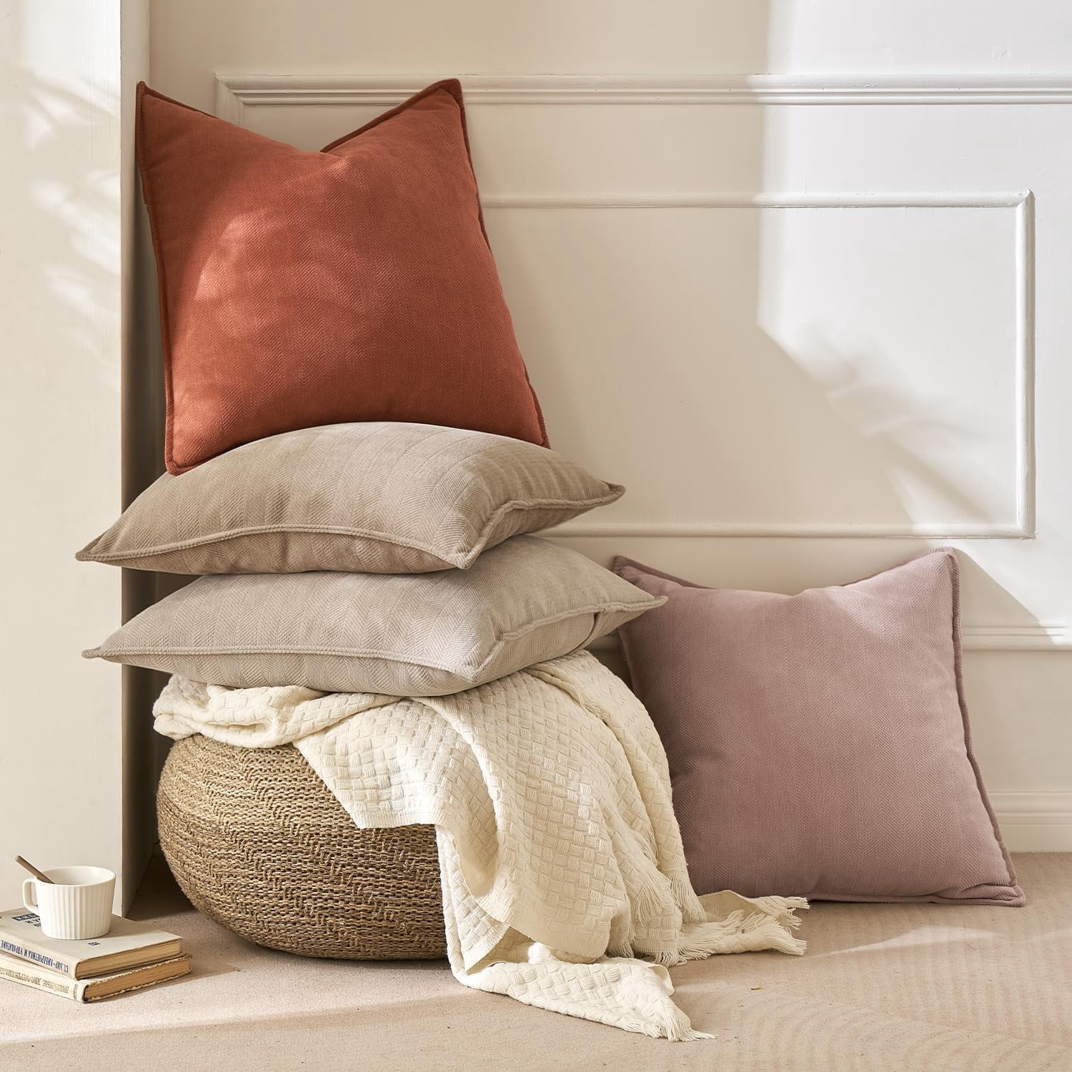 Pack of 2 Beige 12x20 Inch Decorative Pillow Covers Soft Chenille Couch Throw Pillows Farmhouse Cushion Covers for Sofa Bedroom Living Room