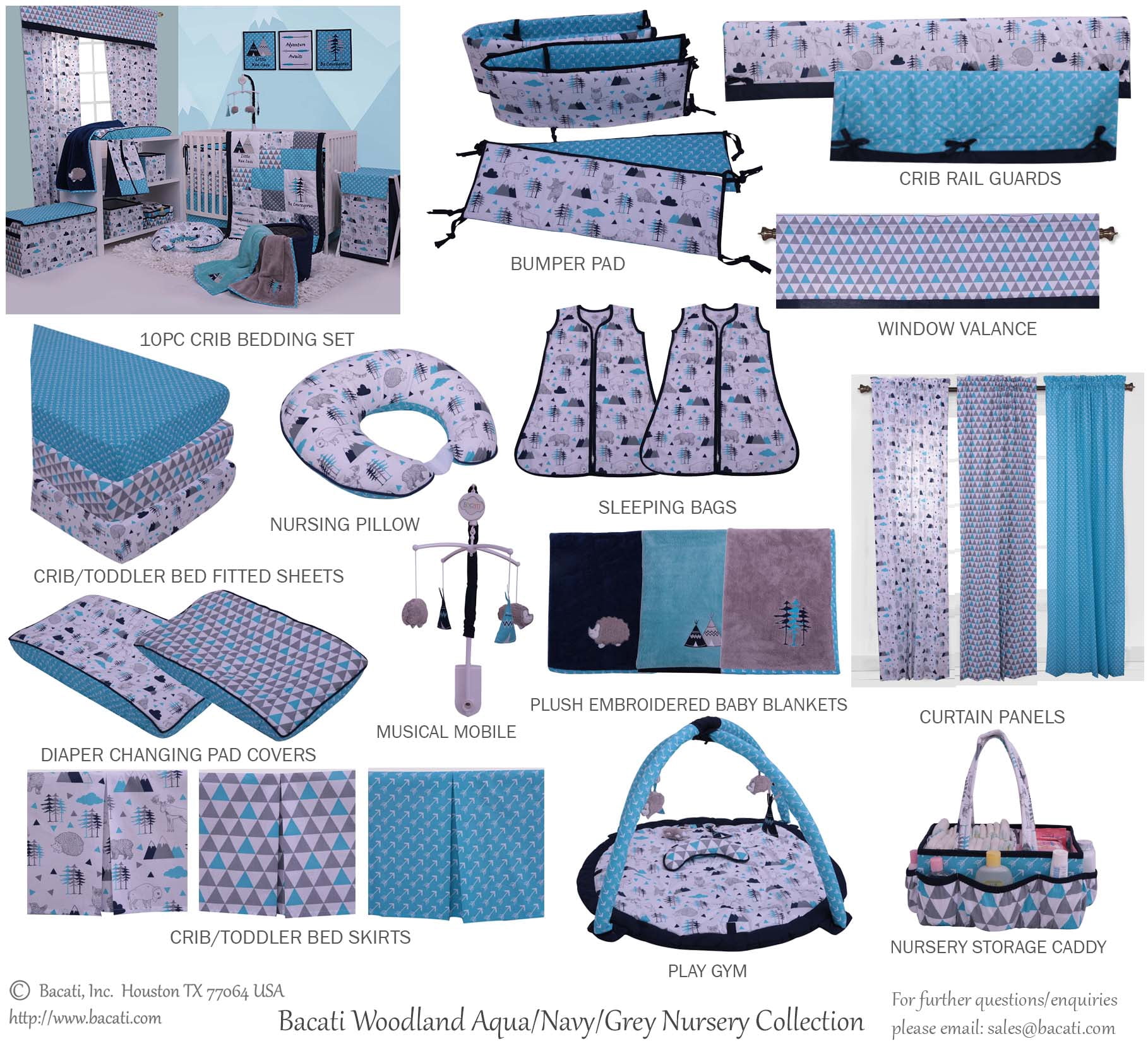 Bacati - Woodlands Aqua/Navy/Grey Boys Cotton Toddler Sheet Set
