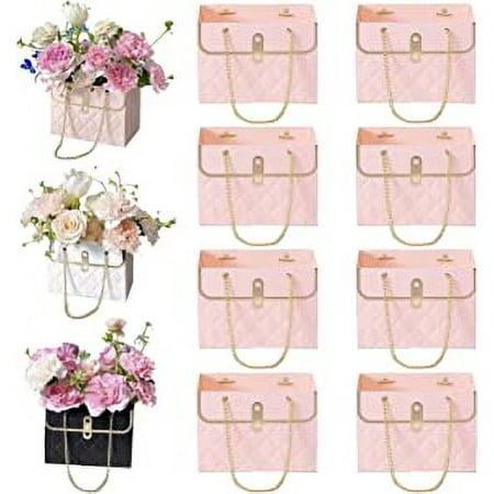 ERDOUY 8pcs Flower Paper Gift Box Bouquet Bags Flower Box with Handle Gift Case Flower Boxes for Arrangements Wedding Valentine s Day Gift Wrap Bags (Pink)
