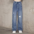 thumbnail image 5 of NOLDARES Girls Wide Leg Jeans - Zipper Fly and Pockets, Elastic Waistband Cute Baggy Denim Pants for Girls Clothing(Blue,110/XL), 5 of 9