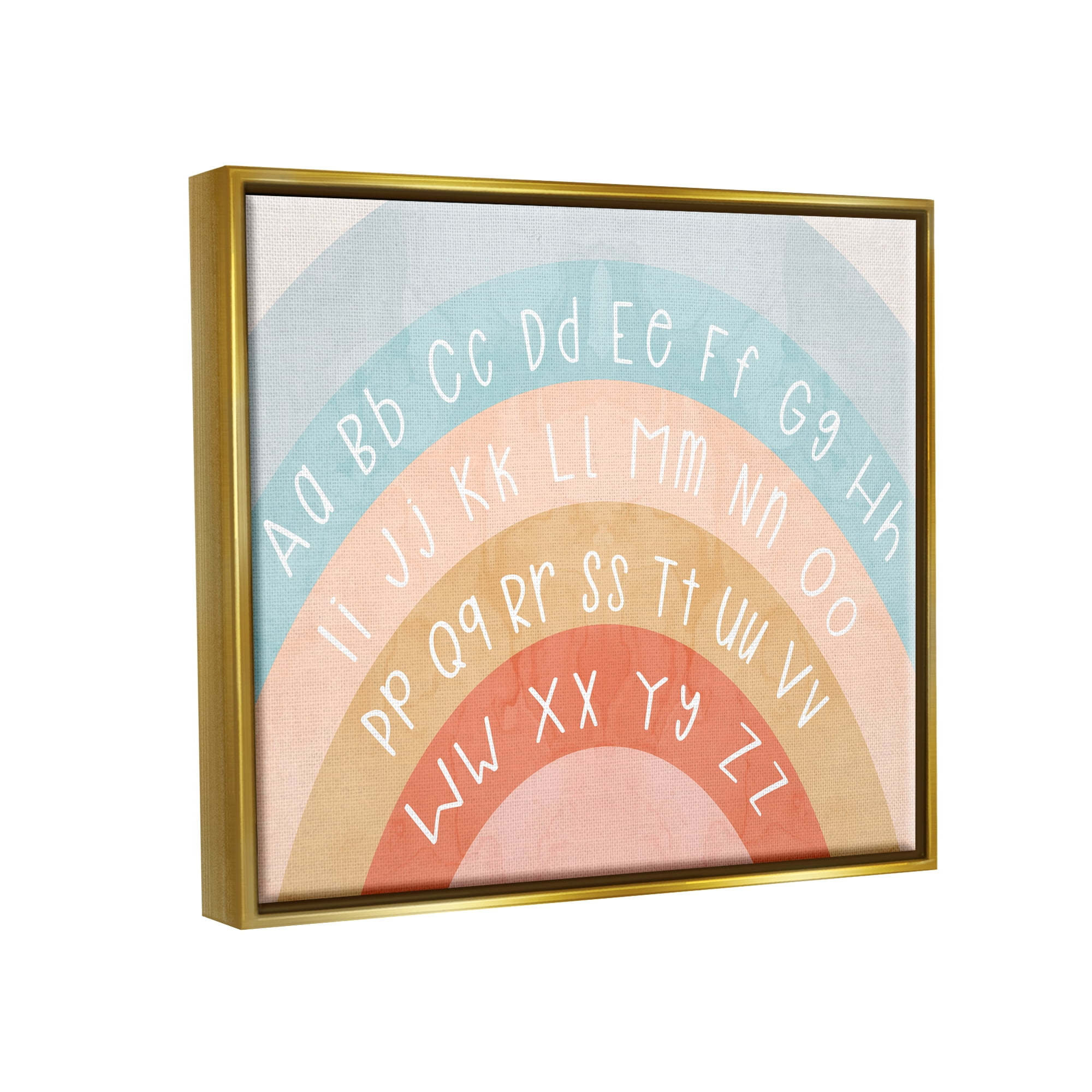 Stupell Industries Pastel Rainbow Alphabet Landscape Painting Gold Floater Framed Canvas Art Print Wall Art, 21 x 17