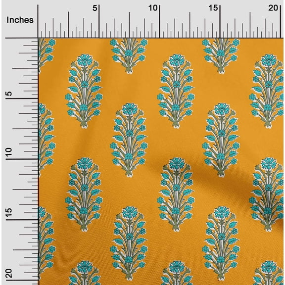 oneOone Organic Cotton Poplin Twill Fabric Leaves & Floral Block Decor Fabric Printed BTY 42 Inch Wide