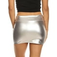thumbnail image 2 of Sakkas Kaie Women's Shiny Metallic Liquid Wet Look Mini Skirt - Silver - Medium, 2 of 6