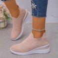 thumbnail image 3 of Wedge Sneakers for Women Elastic Knitted Mesh Glitter Rhinestone Slip on Tennis Shoes Arch Support Casual Walking Shoes Breathable Loafers Pink Size 7.5, 3 of 6
