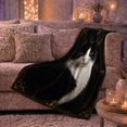 thumbnail image 6 of Autumn Tuxedo Cat with Gold Filigree, Dramatic Pet Portrait Pattern, Warm Flannel Blanket for Living Room and Reading Nook, Cat Lovers Autumn Gift, Pet Lover Home Decor, 6 of 9