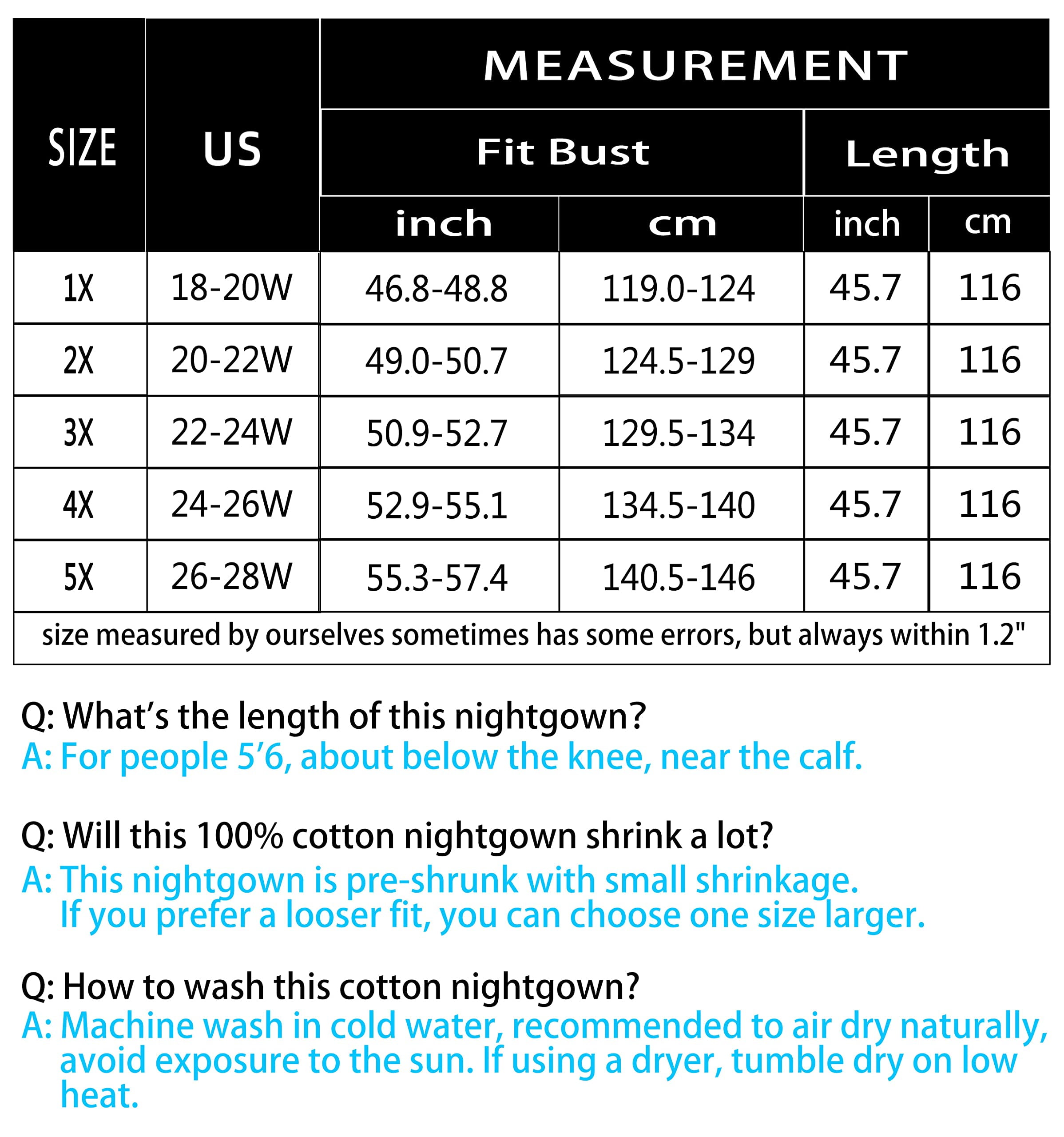 100% Cotton Plus Size Nightgowns for Women Short Sleeve Ladies Sleepwear