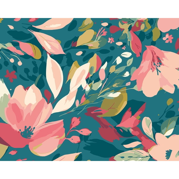 Brewster Origin Murals Flowing Flowers Teal Wall Mural
