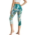 thumbnail image 2 of SCRAWLGOD Marble Print White Blue Women's Capri Leggings with Pockets - 4 Way Stretch Yoga Pants Lightweight Casual Yoga Pants with Tummy Control for Workout Running Gym, M, 2 of 7