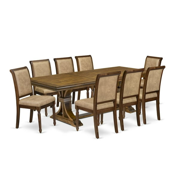 Luxe by East West Furniture 9 piece Dining Room Set of a Dining Table and 8 Dark Grey Kitchen Chairs