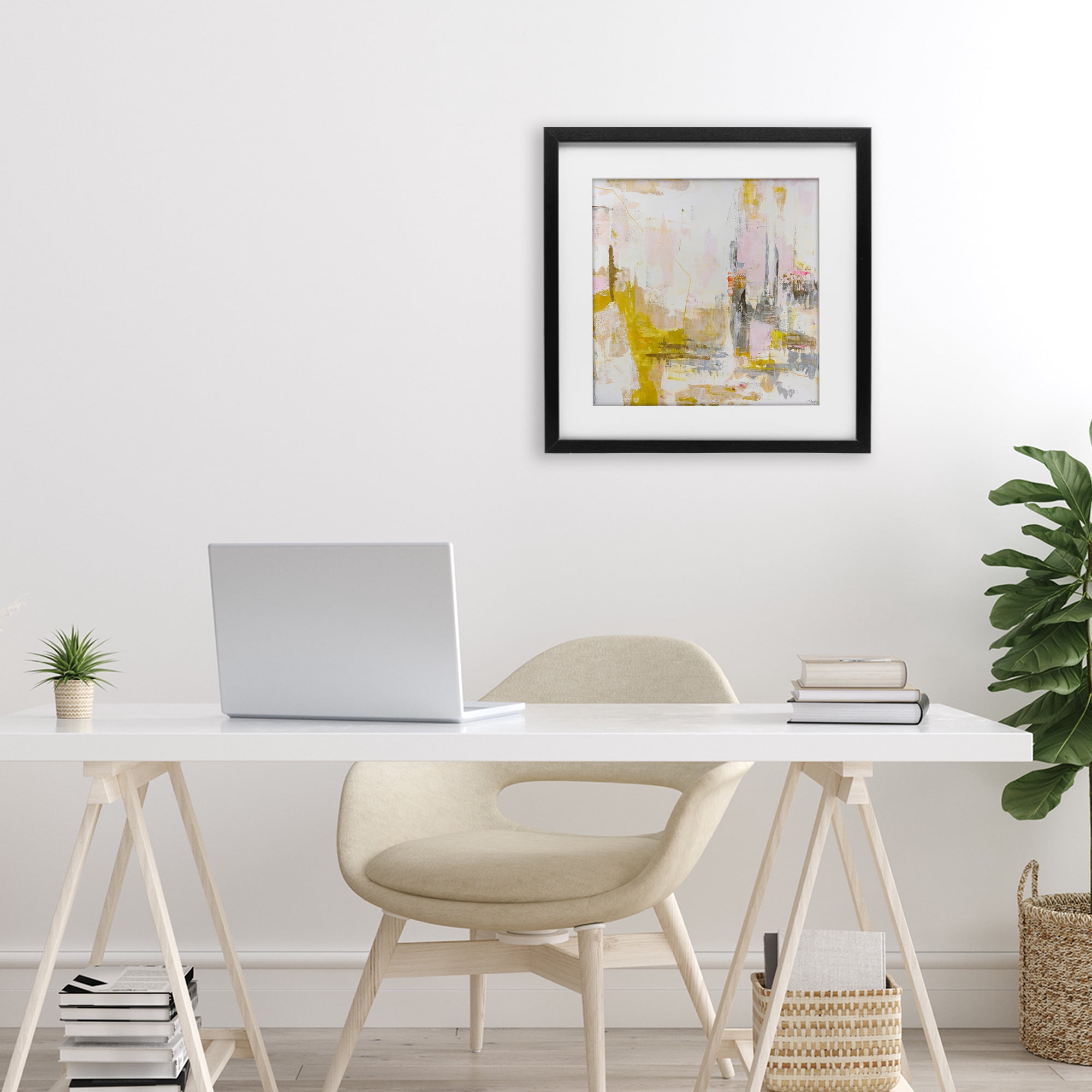 Stupell Industries New Age Yellow Abstract Black Framed Print Under Glass, design by Design Fabrikken