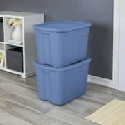 Sterilite Large Storage Bin, 18 Gallon Durable Plastic Storage Tote with Snap-on Lid, Light Blue, 8 Pack