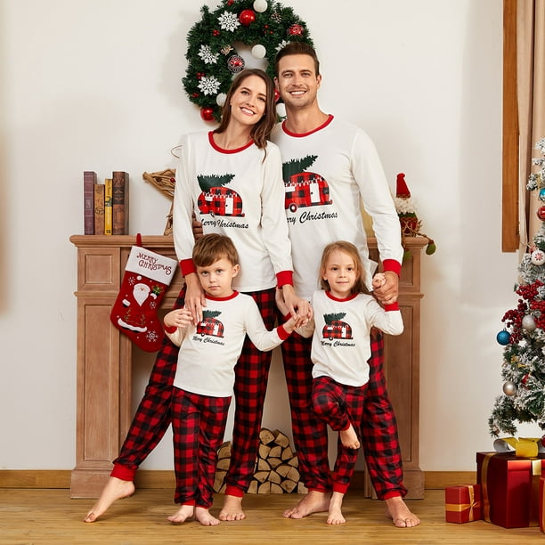 PatPat Family Matching Plaid Car Carry Christmas Tree Pajamas Sets