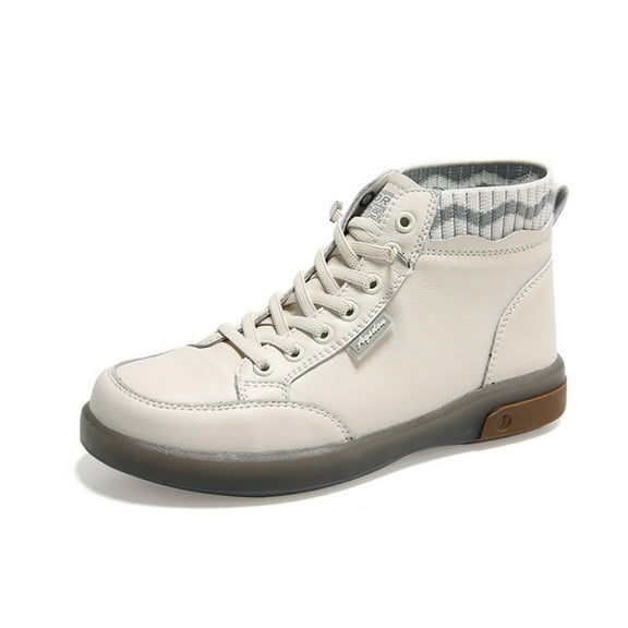 Lovskoo 2024 Ankle Boots for Women High Top Shoes Round Toe Platform Slip On Fall Heeled Short Boots Shoes Gray