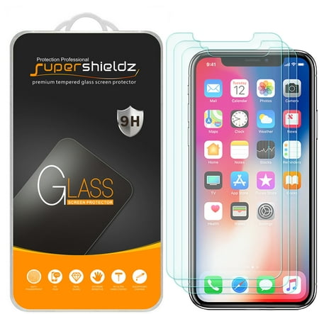 [3-Pack] Supershieldz Designed for Apple iPhone X Tempered Glass Screen Protector, Anti-Scratch, Anti-Fingerprint, Bubble Free