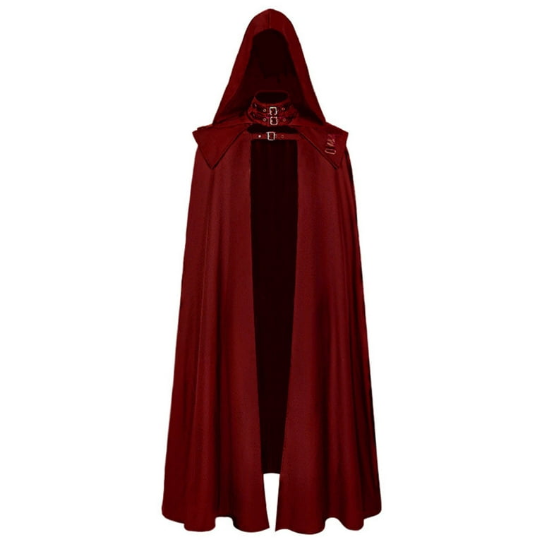 Men Print Hooded Cloak Medieval Short Cape Cardigan Stage Performance  Costume