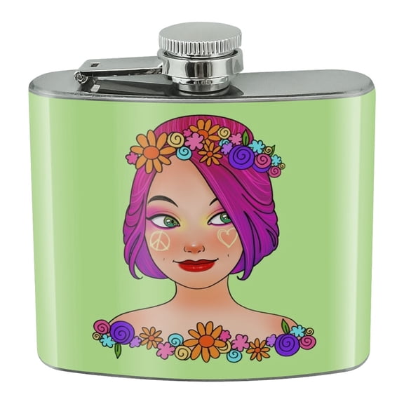 Classy Modern Day Hippie Flower Child Stainless Steel 5oz Hip Drink Kidney Flask