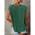 thumbnail image 2 of Gustave Women V Neck Cap Sleeve T-Shirts Summer Casual Tops Fashion Solid Blouse Basic Tees Loose Fit "Green, XL", 2 of 5