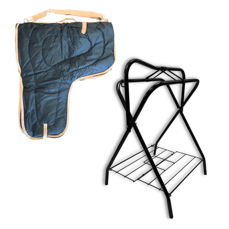 AJ Tack Freestanding Saddle Rack and Western Saddle Carrier Bundle Navy Blue