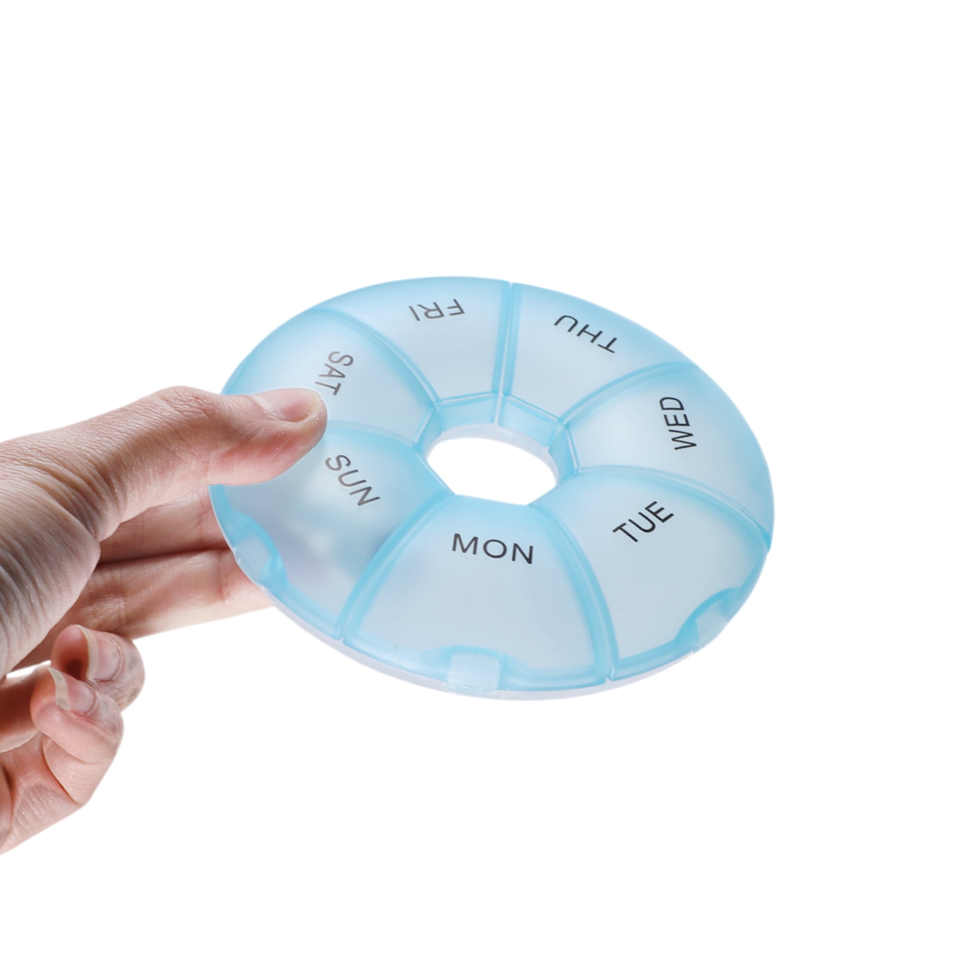 Unique Bargains Lightweight 7 Grids Circular Pill Case with Individual Compartments Blue