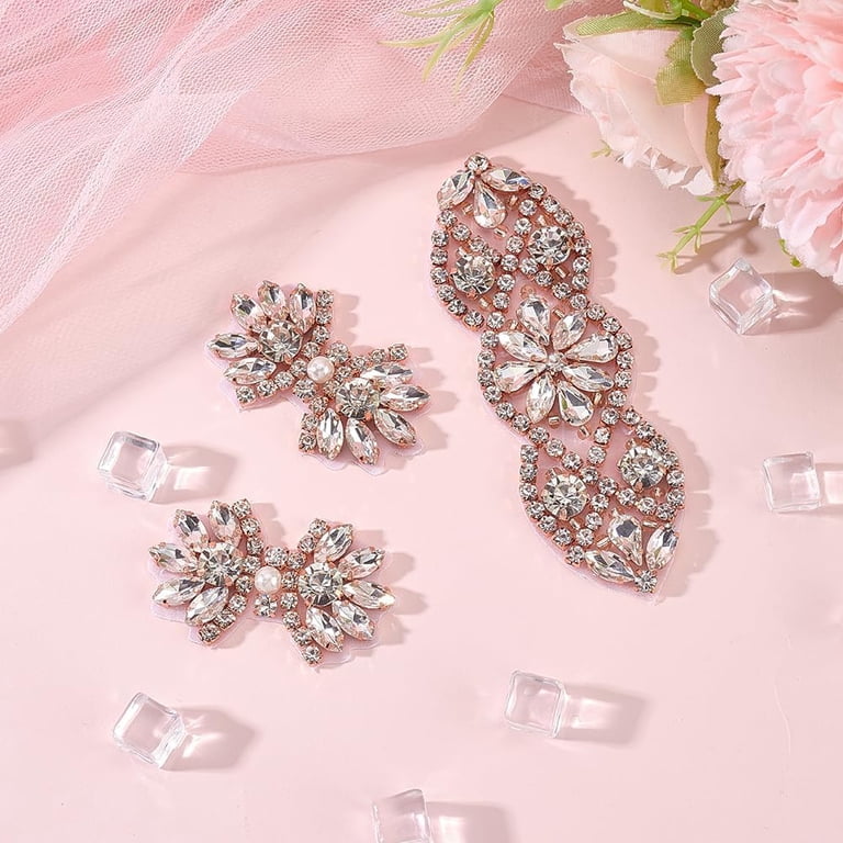 3Pcs 2 Style Glitter Hotfix Rhinestone Applique Rose Gold  display picture 3