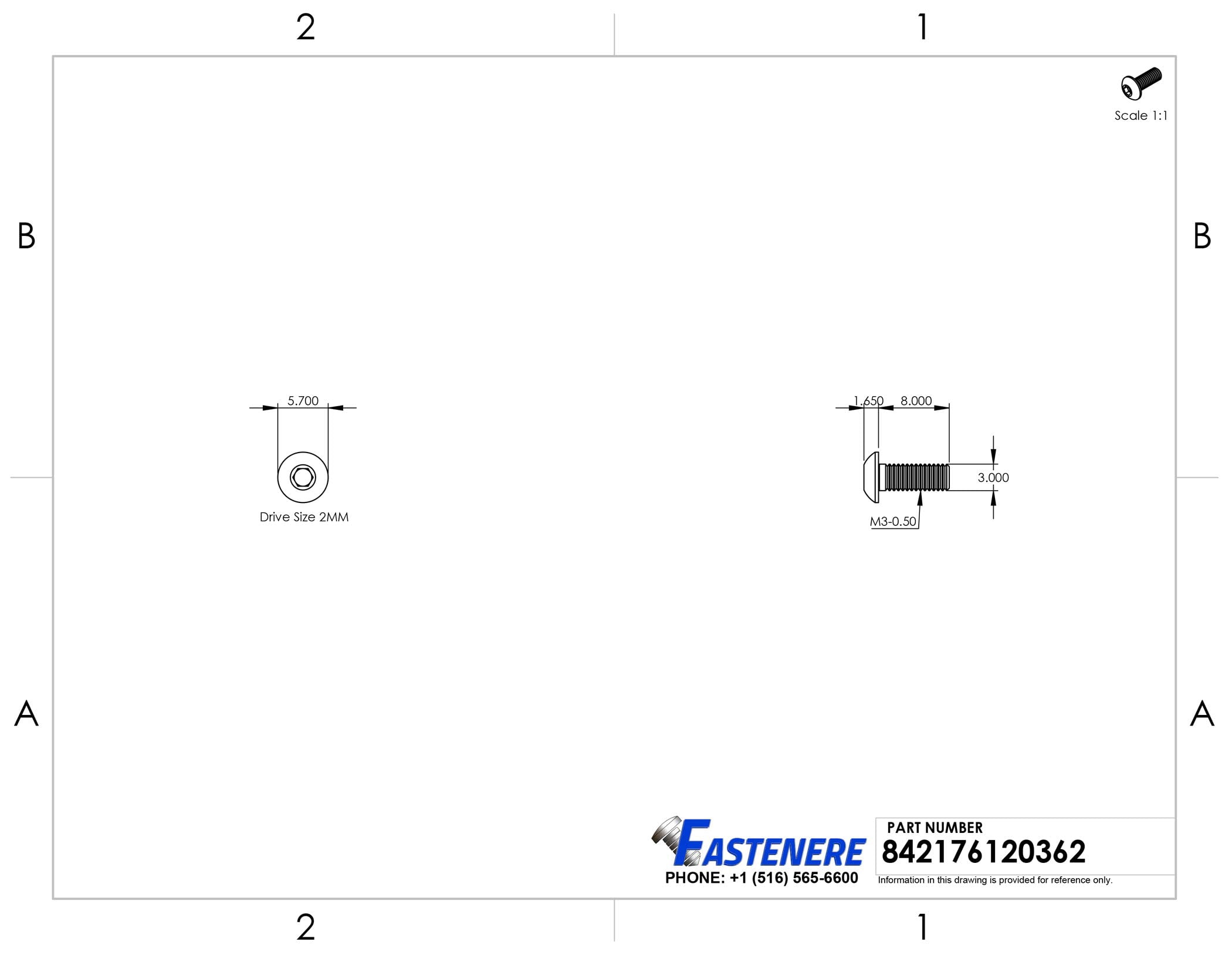 Fastenere Button Head Socket Cap Screws - M3-0.50 x 8MM (2500-pack) Stainless Steel 18-8, Full Thread, Plain Finish, Flat Point, ISO 7380 Metric Screw Set, Easy to Install w/ Allen Hex Socket Drive