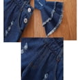 thumbnail image 5 of Girls Flare Jeans Toddler Raw-Hem Bib Denim Overalls Adjustable Strap Slimming Fashion Ripped Jean Pants, Navy, 5 Years, 5 of 7