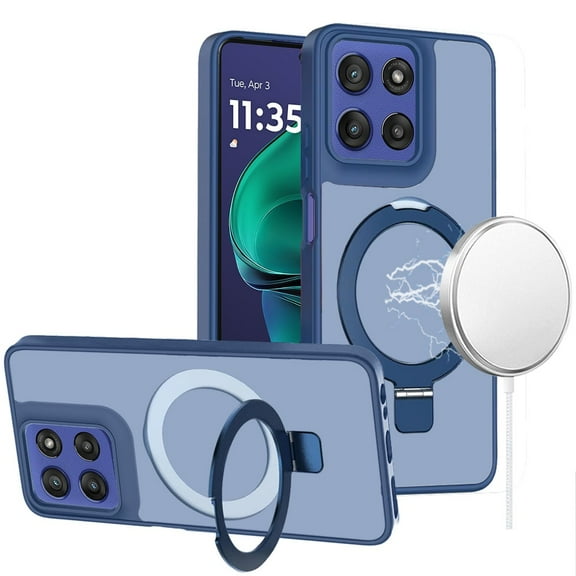 For Moto G Stylus 5G 2026/2025 Magnetic Matching Ring Stand Full Rotation Matte Hybrid - Blue