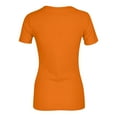thumbnail image 3 of Women Short Sleeve Crewneck Ribbed Knit Slim Fitted Shirts Summer Tops Basic Tee Casual 2026 Fall Outfits Clothes Saffron S, 3 of 4