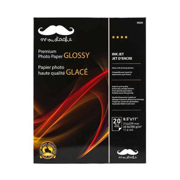 Moustache Premium Photo Paper 8.5" x 11", 20 Sheets, Glossy, Inkjet glossy photo paper