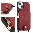 thumbnail image 3 of SaniMore Case for iPhone 15 (6.1" 2023), [Crossbody Adjustable Lanyard Zipper Wallet Card Slots] PU Leather Luxury Love Heart Kickstand Magnetic Car Mount Wallet Cover foe Girls Women, Red, 3 of 12